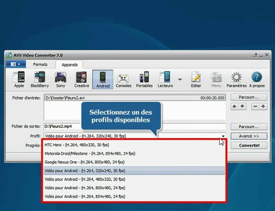 Comment convertir vidéo pour les appareils android