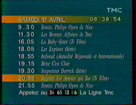 Mire TMC Affichant La Date L'heur et Le Programe 17 Avril 1993 TMC