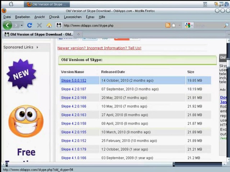 Alte programm versionen finden