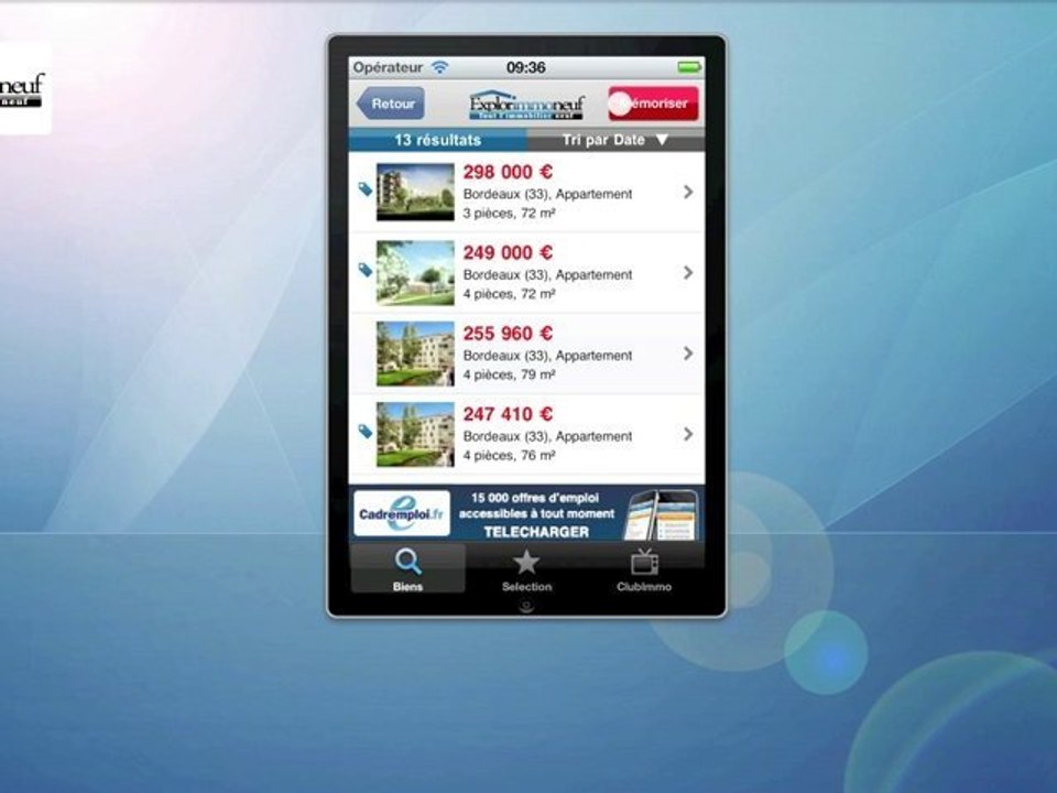 Explorimmoneuf sur iPhone