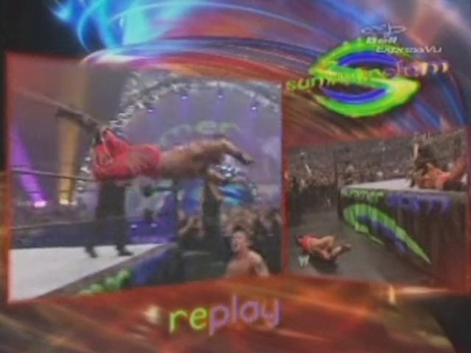 Benoit hits the barricade while making a suicide dive
