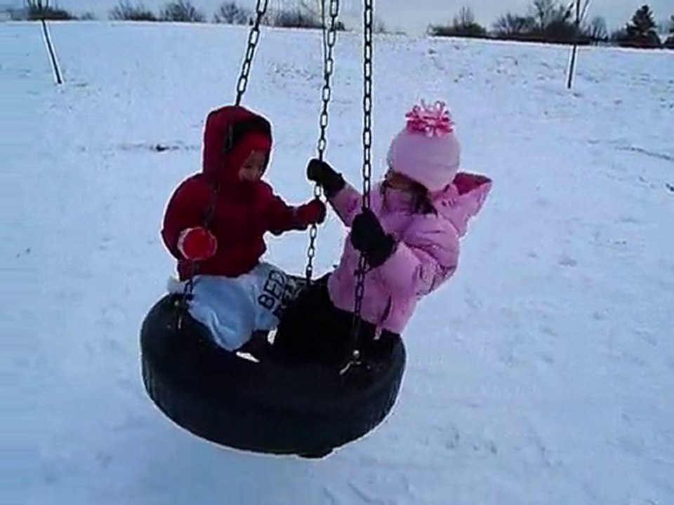 Sari and Justin playing in snow (2) Dec 2010