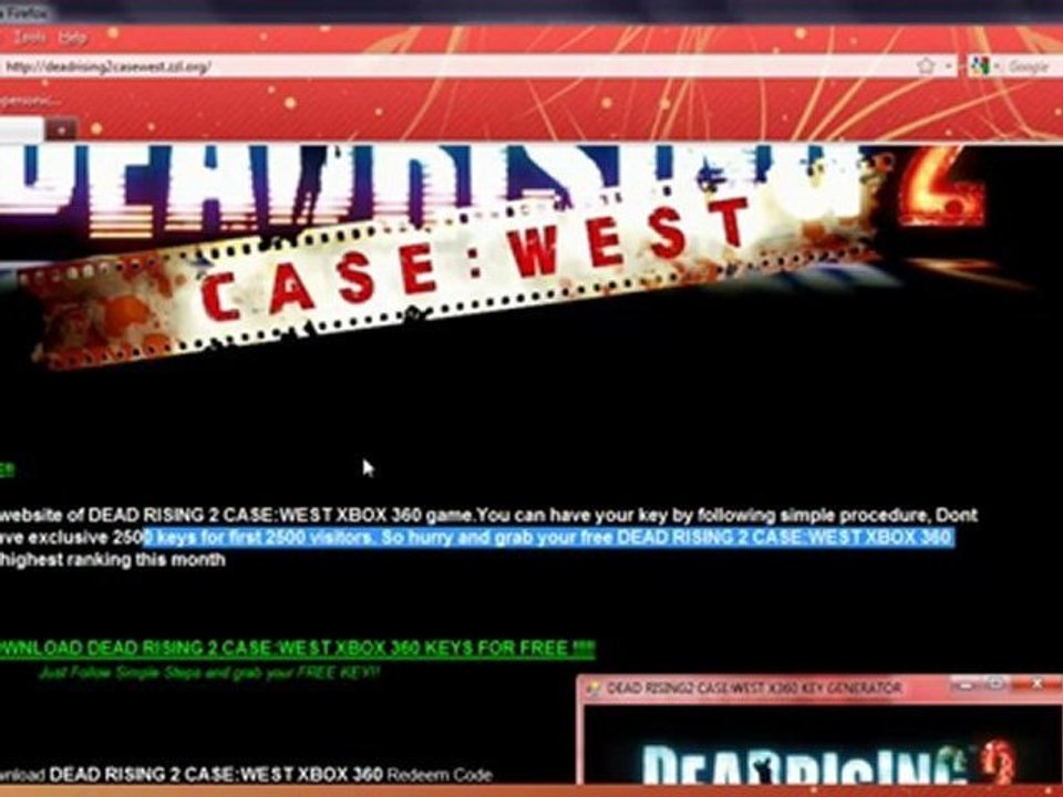 DEAD RISING 2 CASE WEST SERIAL KEYS FOR XBOX 360 100% REAL