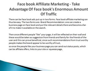 Facebook Affiliate Marketing - Take Advantage