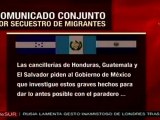 Honduras, Guatemala y El Salvador instan a México a investigar secuestro de migrantes