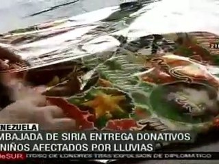 Siria entrega juguetes y ayuda humanitaria a damnificados en Venezuela