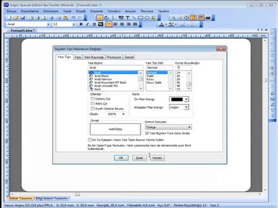 Argox Bartender UL Kurulum ve Tasarım Anlatımı