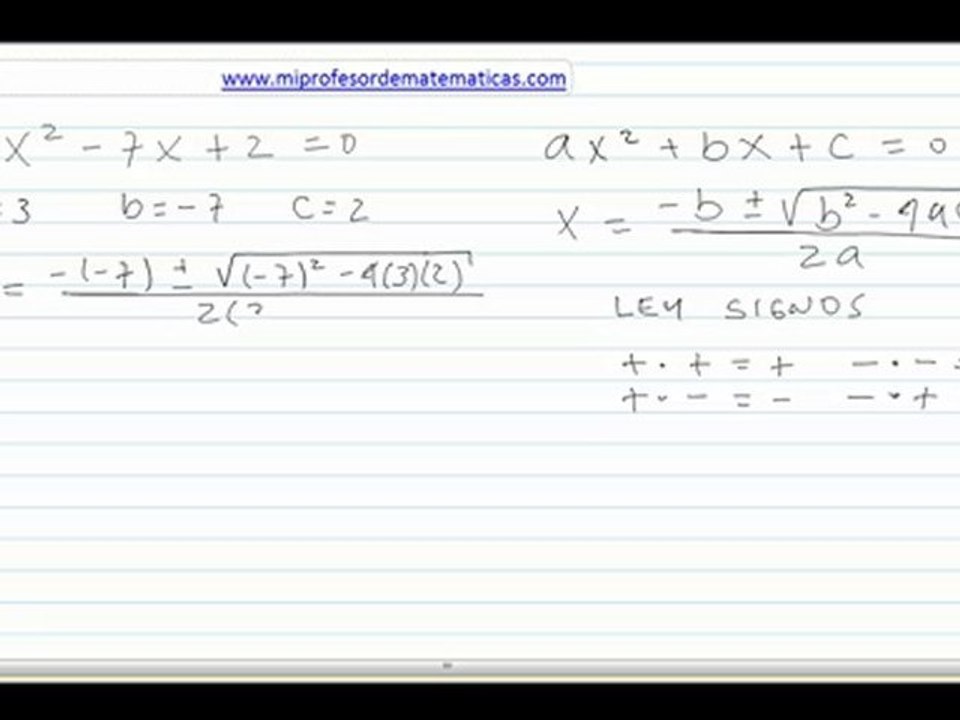 Video 001 - Solucion Ecuacion de Segundo Grado - Algebra General