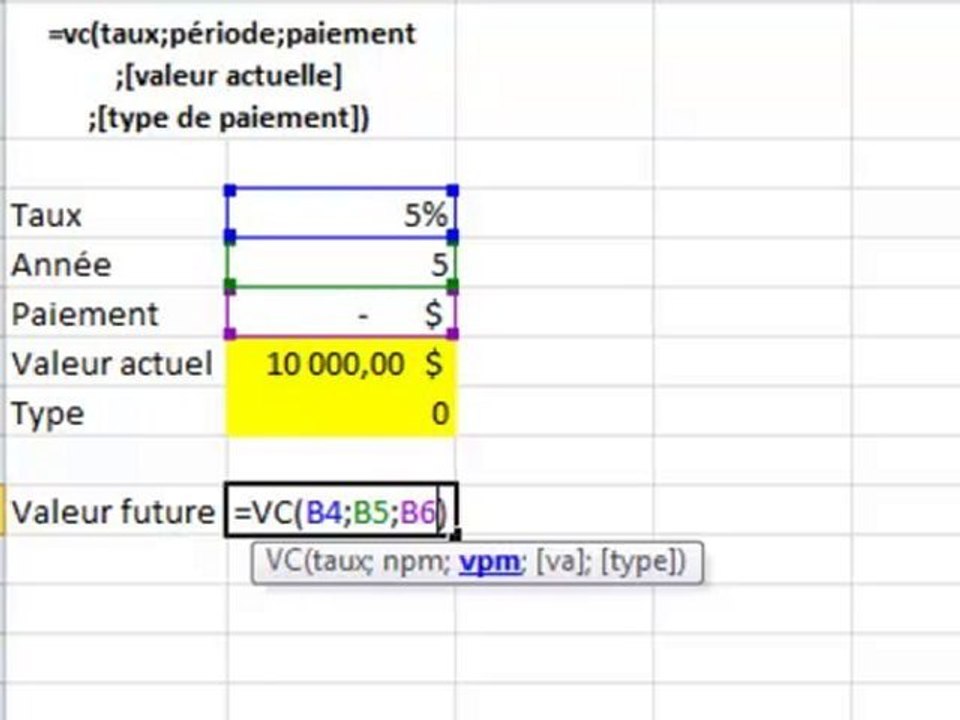 Fonction Excel VC()
