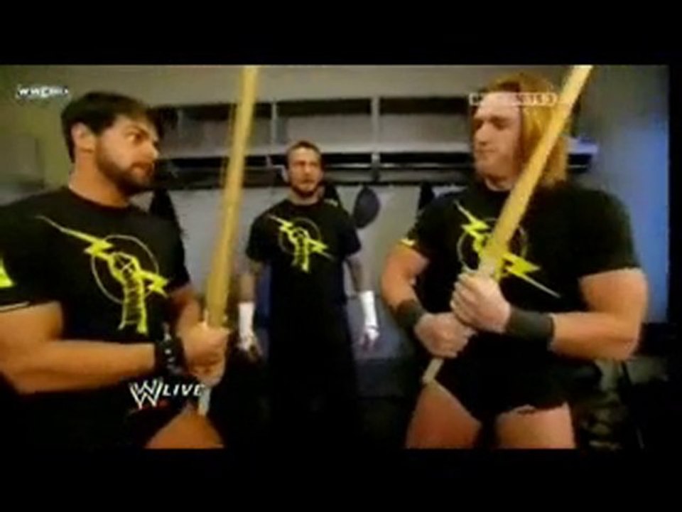 Justin Gabriel, Heath Slater, and CM Punk backstage 1-10-11