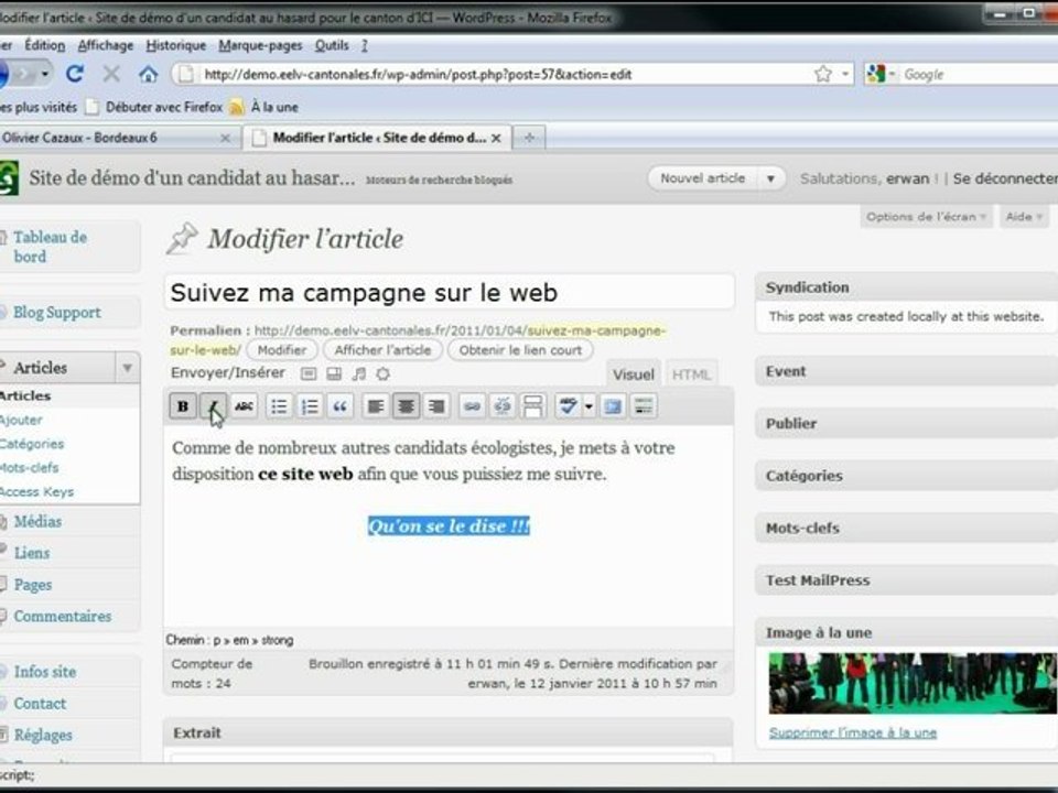 Modifier le contenu d'un article existant