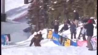girl almost gets hit by snowboarder