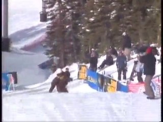girl almost gets hit by snowboarder