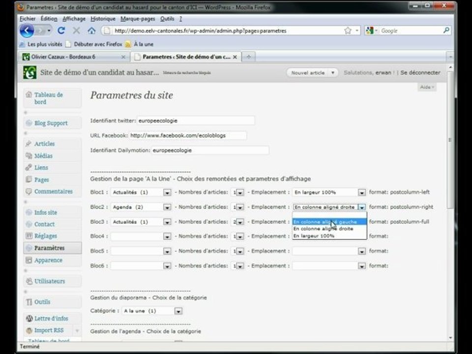 parametrer sa page de une