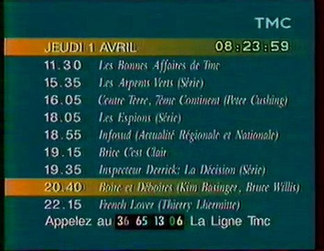 Mire TMC Affichant La Date L'heur et Le Programe 01 Avril 1993