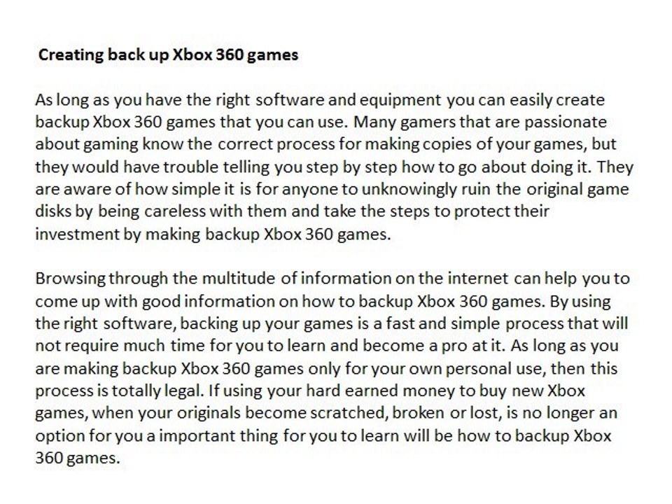Creating  back up xbox 360 games