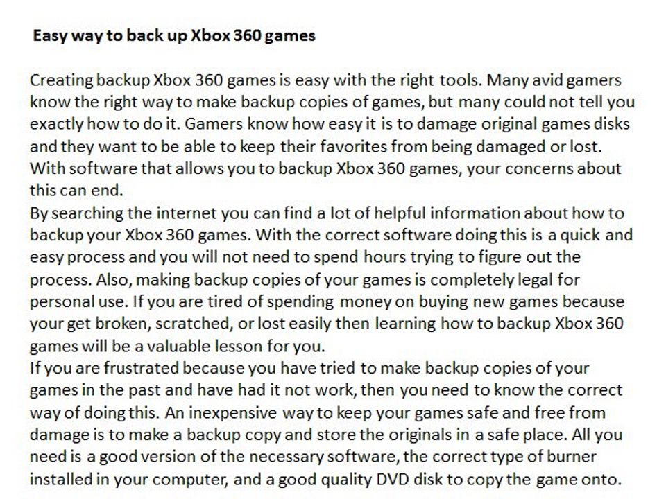 Easy way to backup 360 games