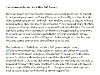 Learn how to backup your xbox 360 games
