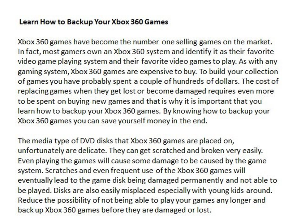 Learn how to backup your xbox 360 games