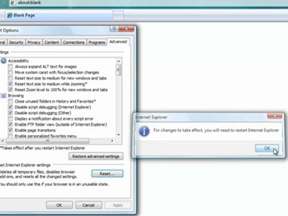 How to reset internet explorer