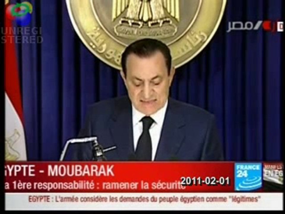EGYPTE : Intervention de Hosni Moubarak - 01-02-2011