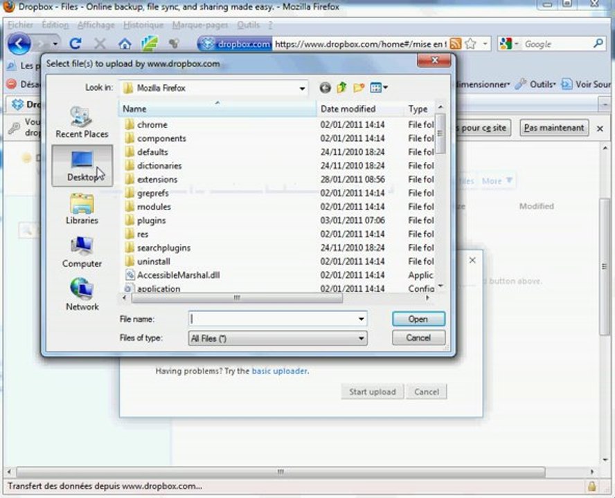 Dépôt d'un fichier sur le serveur dropbox