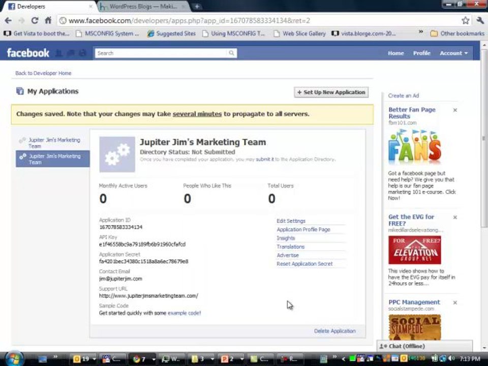Create Facebook Application for WordPress Plugin