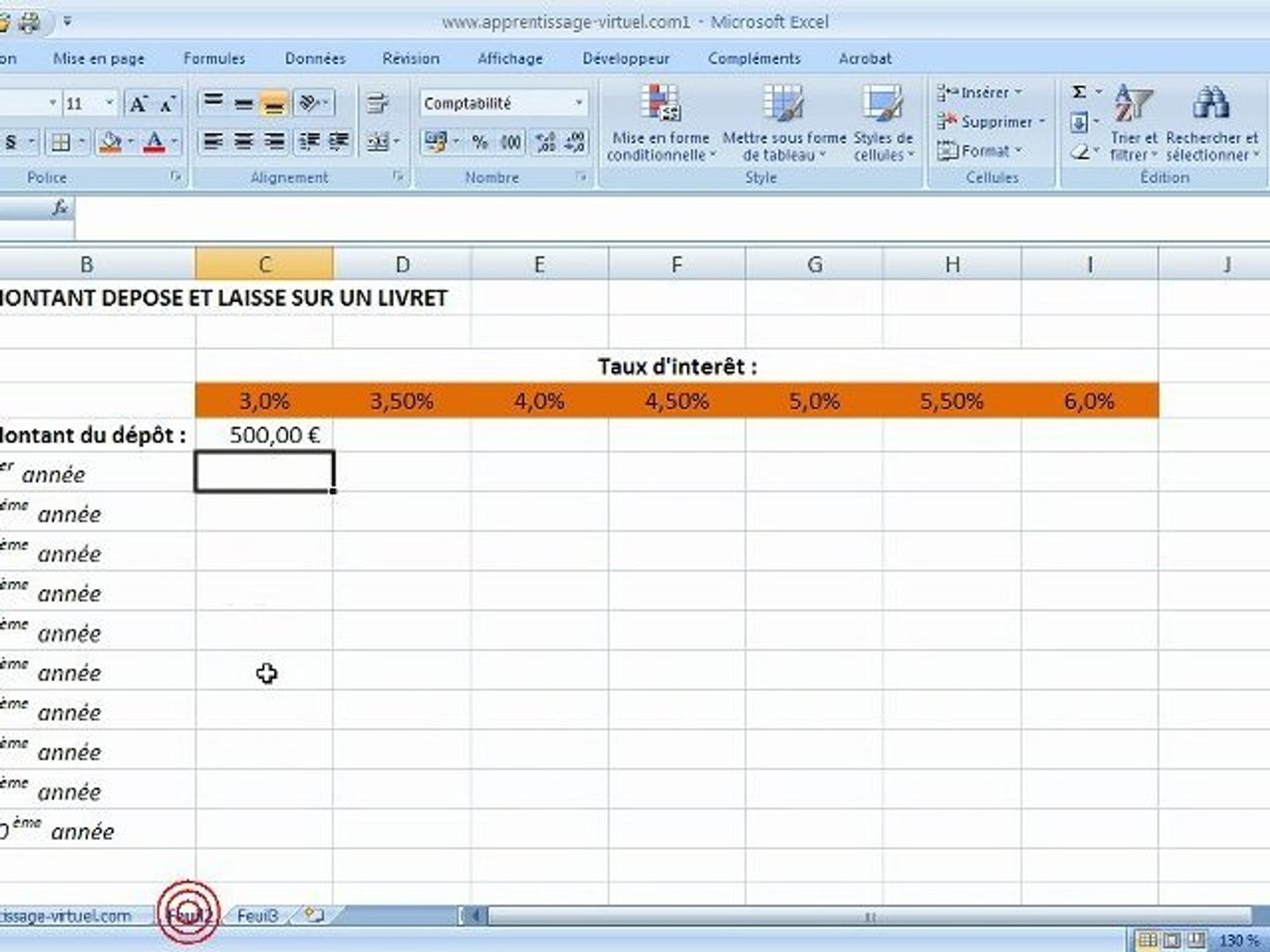 Calcul interet livret a excel