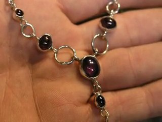 STERLING NECKLACE SPESSARTITE REDISH PURPLE STONES