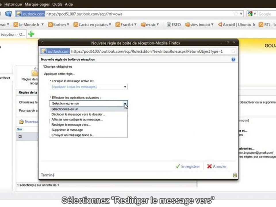 faire une redirection depuis la nouvelle messagerie