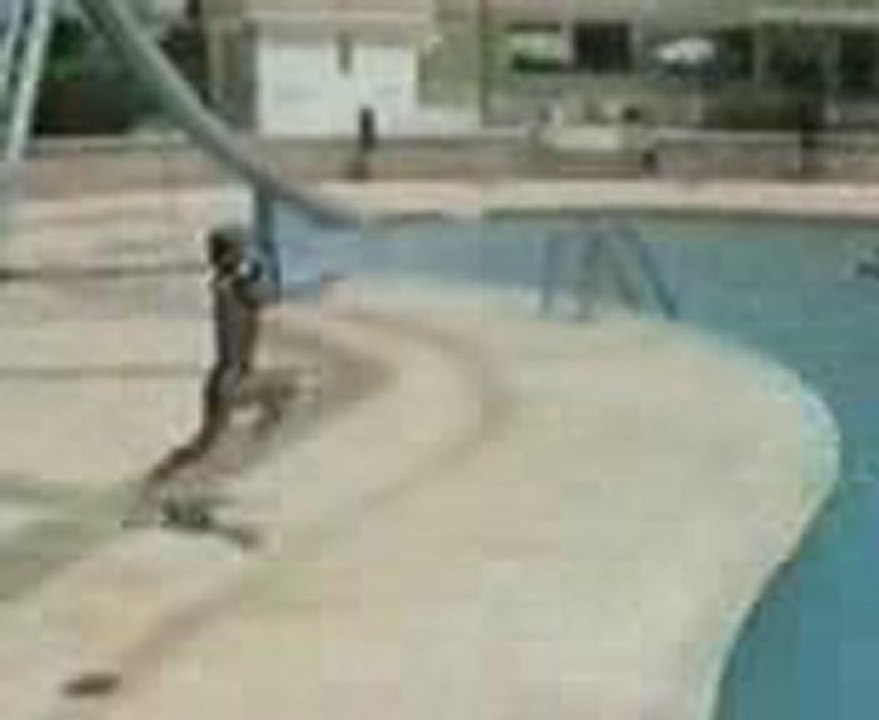 Very Funny. Child runs and tries to Jump in Pool...