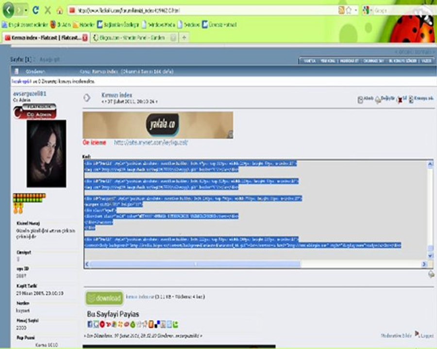 Blogcu sitesinde index nasil degisir sesli videolu anlatim