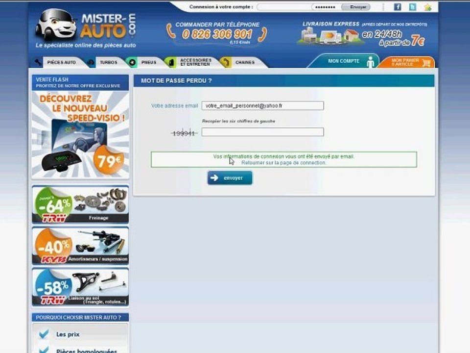 Récuperer son mot de passe sur Mister-Auto.com