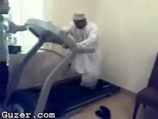 Funny muslim falling off treadmill