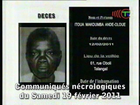 Communiqués nécrologiques du 19-02-11