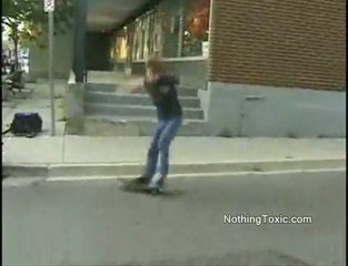 skateboarder snaps head after missed 360 flip over stairs