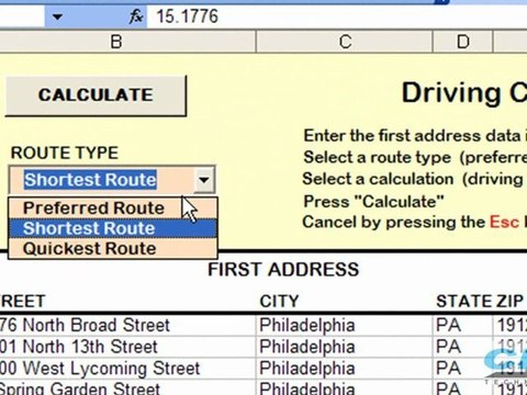 Driving Distance and Time Calculations in an Excel Template