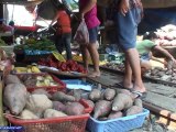 Maeklong train dans un  marche en thailande