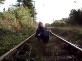 Posing sexy on the railroad tracks