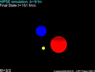 Xe+Sn à 32 MeV par nucléon, b=9 fm, simulation HIPSE