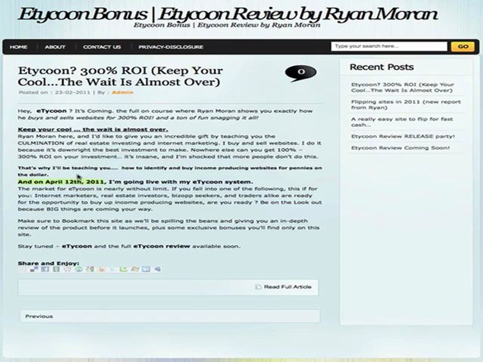 eTycoon Review | Massive eTycoon Bonus: Warning