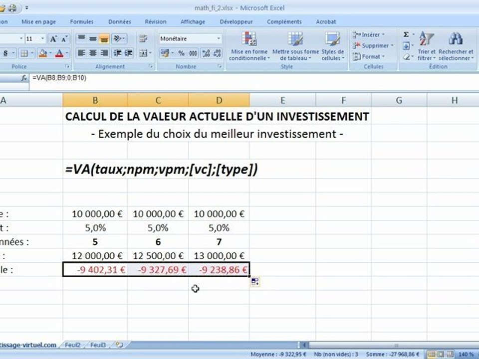 Fonction Va sur Excel