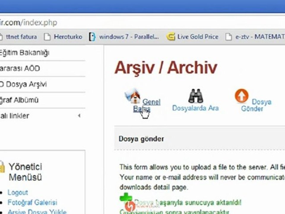 arşive dosya yükleme silme