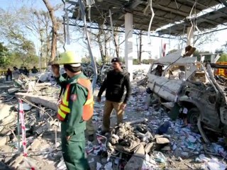 Aftermath of a bomb blast at a filling station in Pakistan