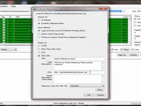 RSS XML Exporting of Article Marketing Robot