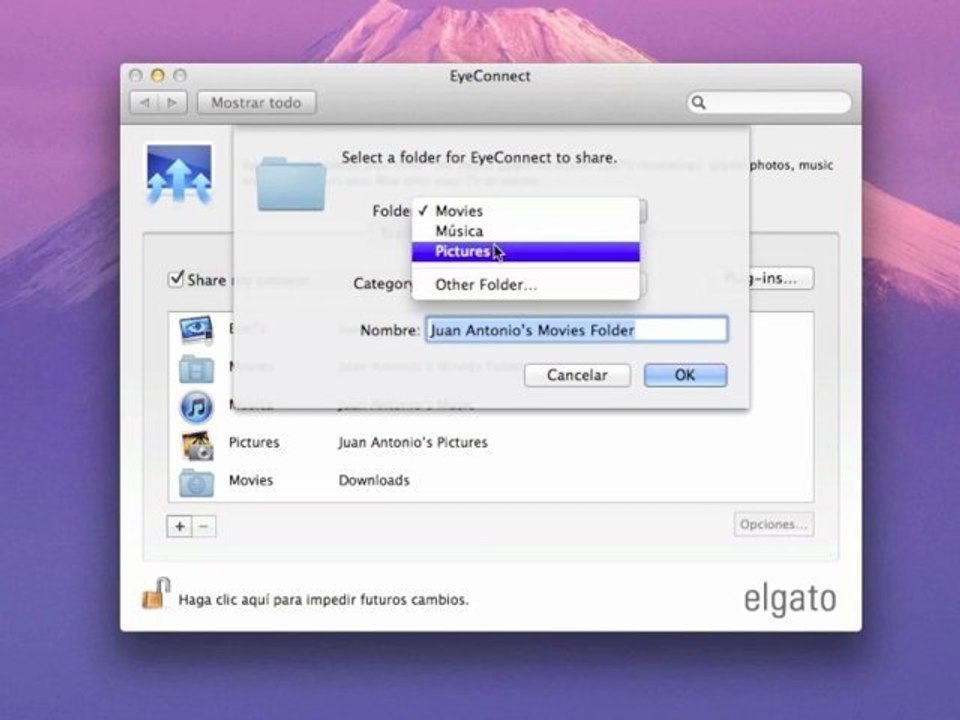 Utilizar EyeConnect en un Mac como servidor  DLNA