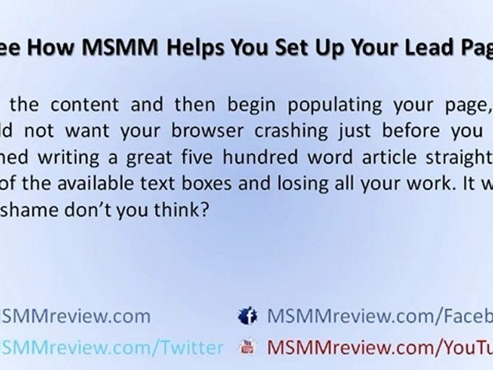MSMM Review Part 5 - How To Create A Lead Page With MSMM