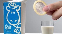 Un préservatif dans sa brique de lait