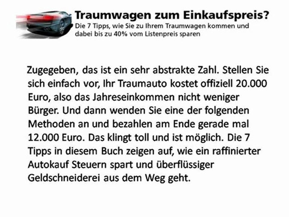 Traumwagen zum Einkaufspreis?