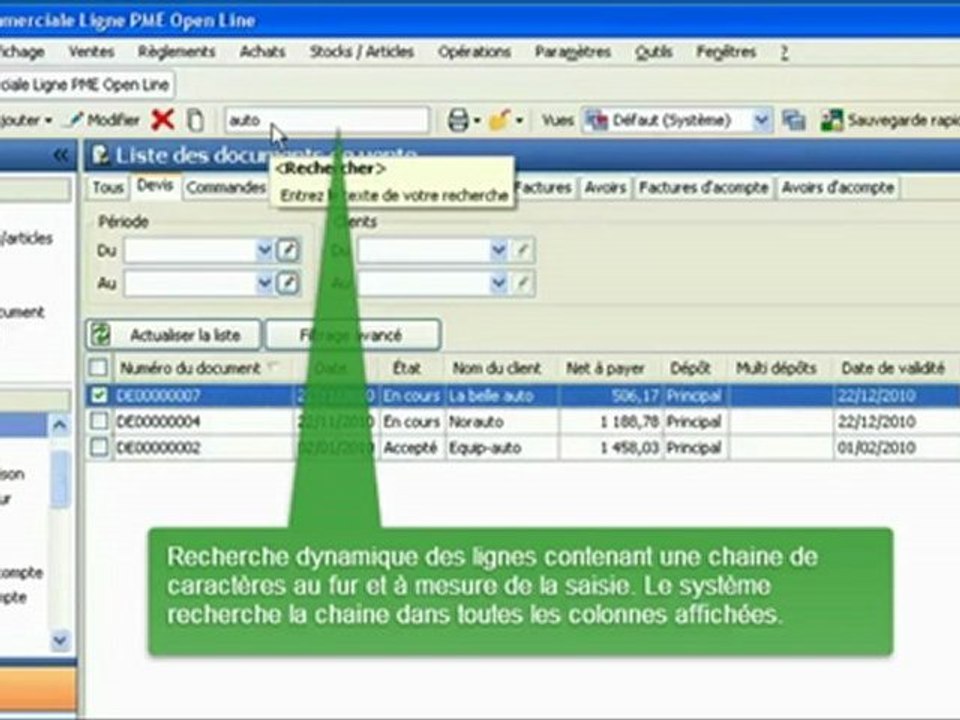 ebp pgi ligne pme - Barre outil ecran principal avec commentaires